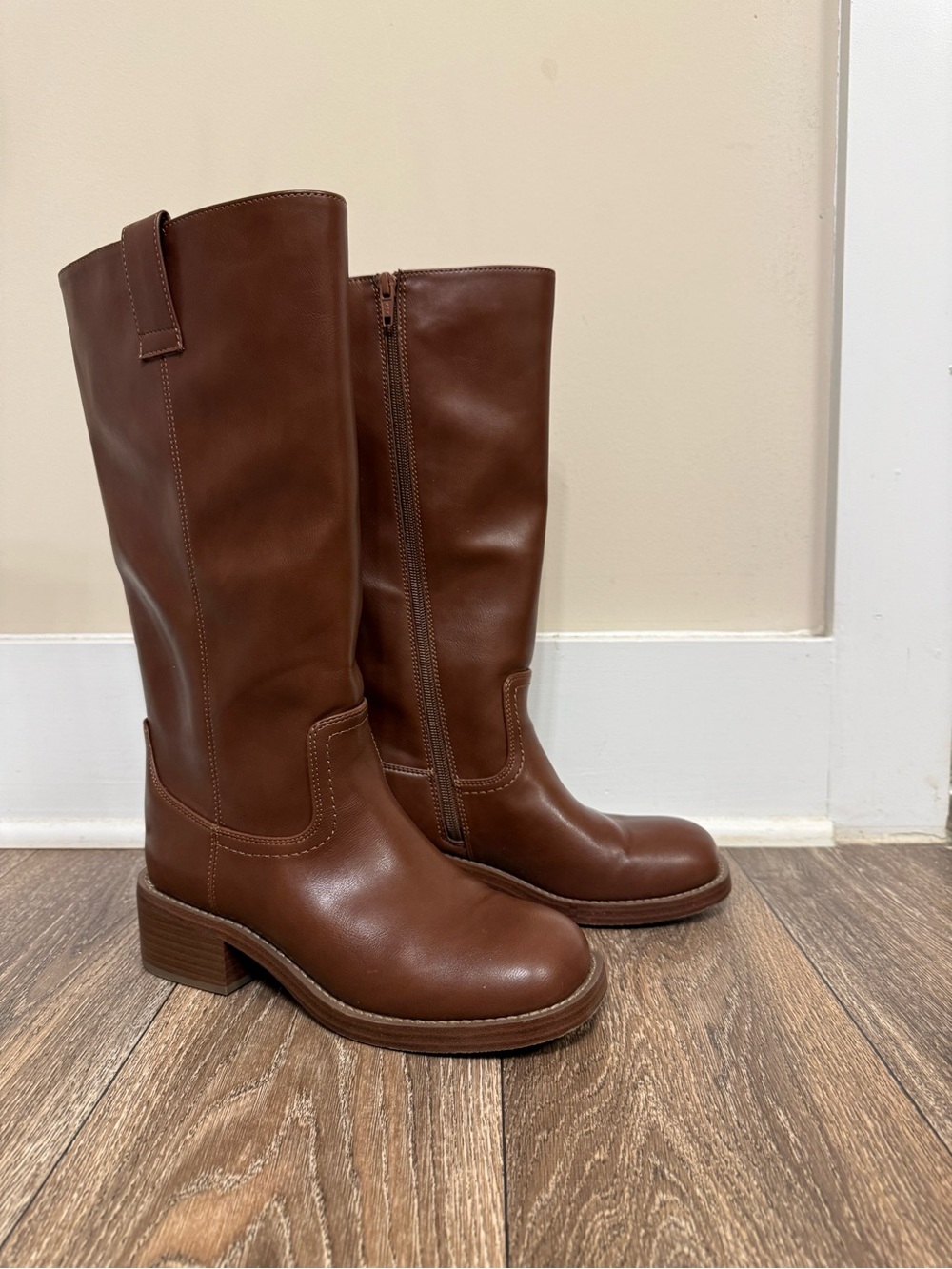 Target Brown Leather Mid-Calf Heeled Boots